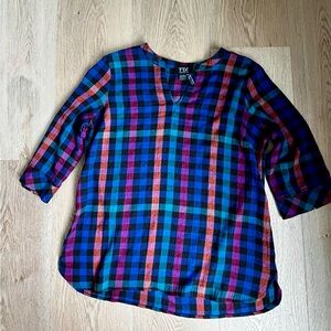 FDJ French Dressing Jeans Plaid Blouse 3/4 Sleeve Multicolor Top